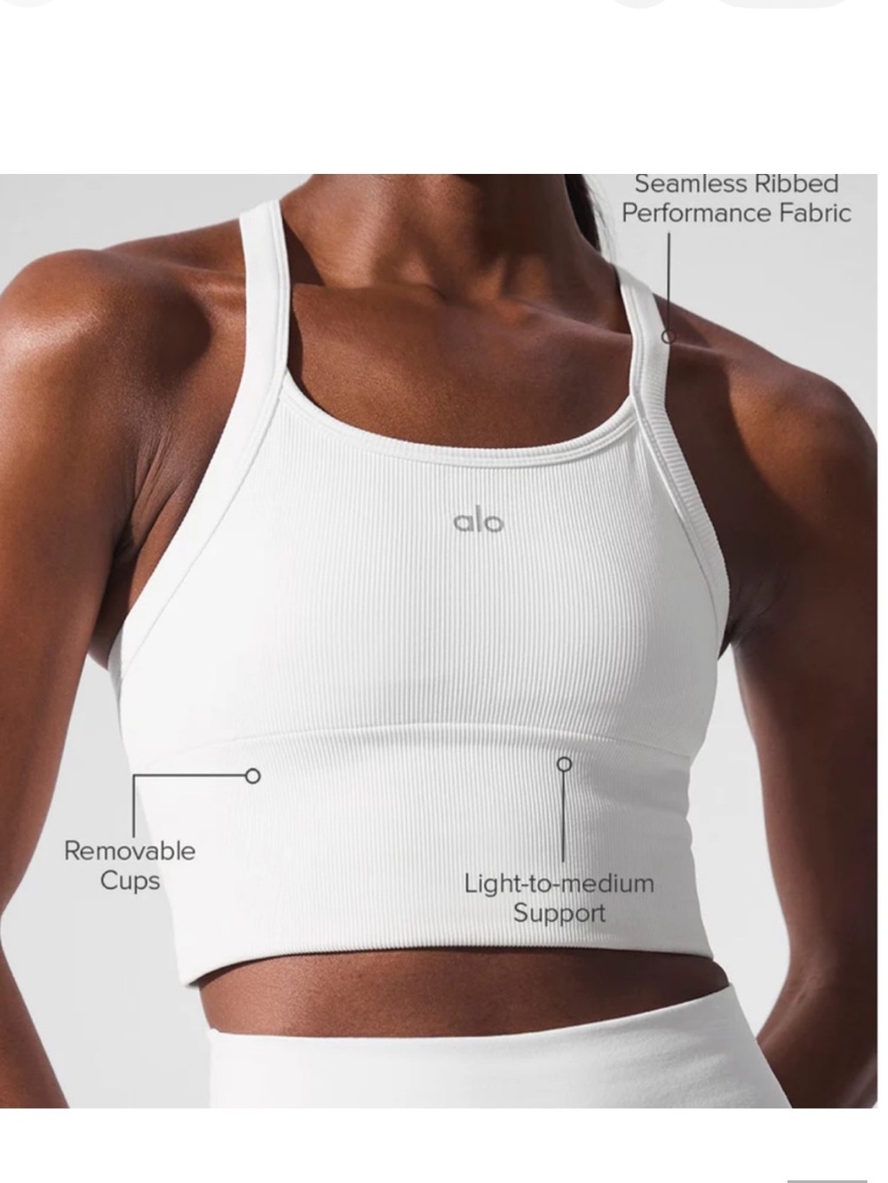 Alo Yoga Seamless Ribbed Favorite Bra Tank White - Picture 2 of 12